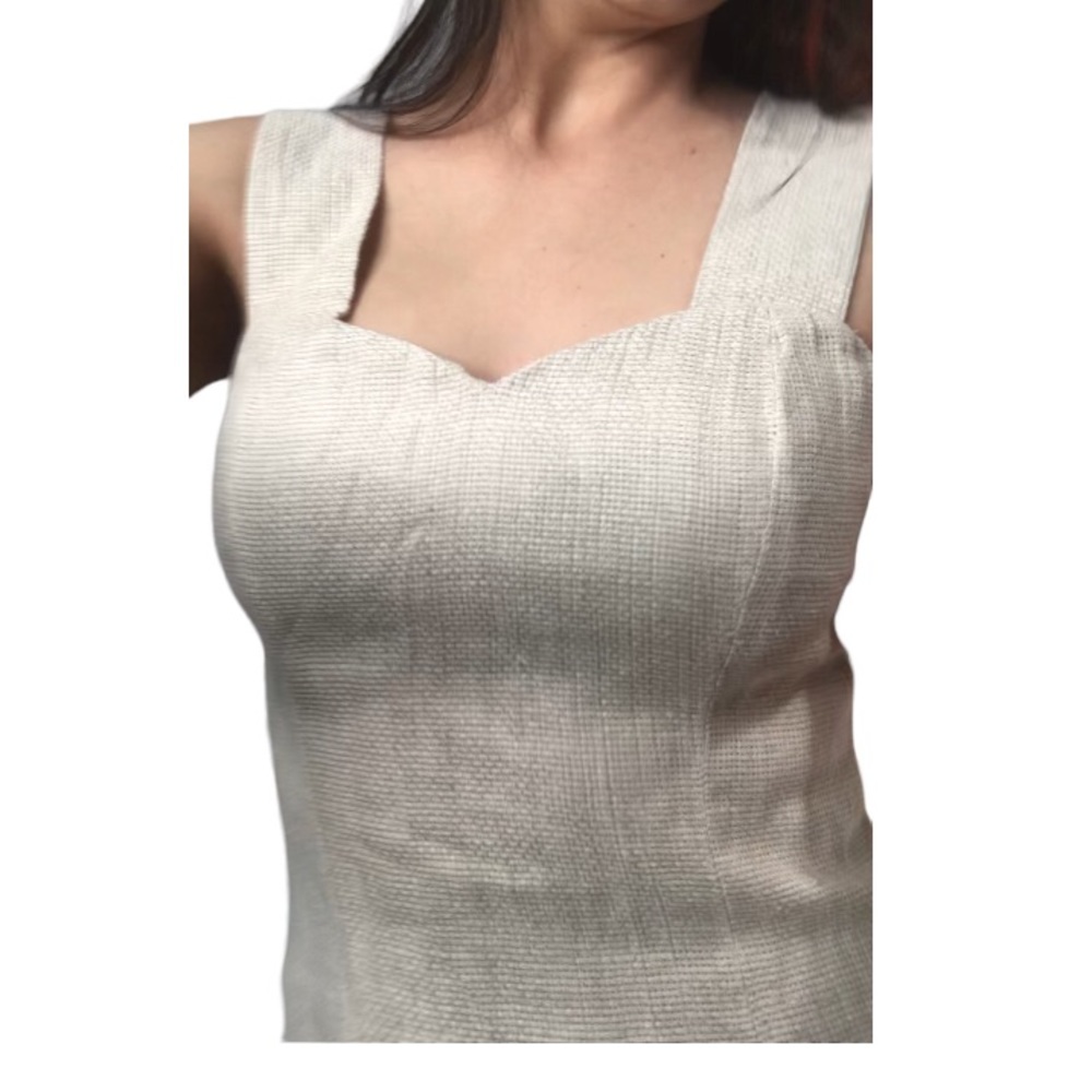 Ellen K | Linen off white fitted mini dress sleeveless Bodycon dress •